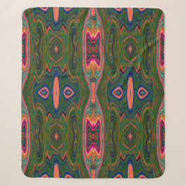 Manta Sherpa Patrón retro abstracto azul, verde y Naranja