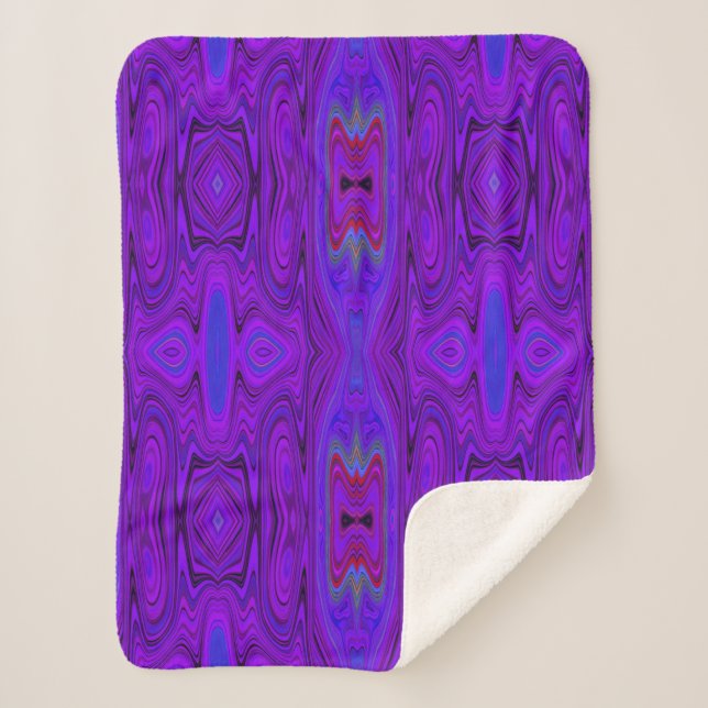 Manta Sherpa Patrón Retro Abstracto Morado y Azul Real (Anverso)