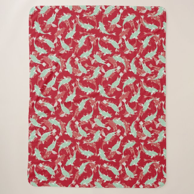 Manta Sherpa Patrón rojo y verde - Koi Fish (Anverso)