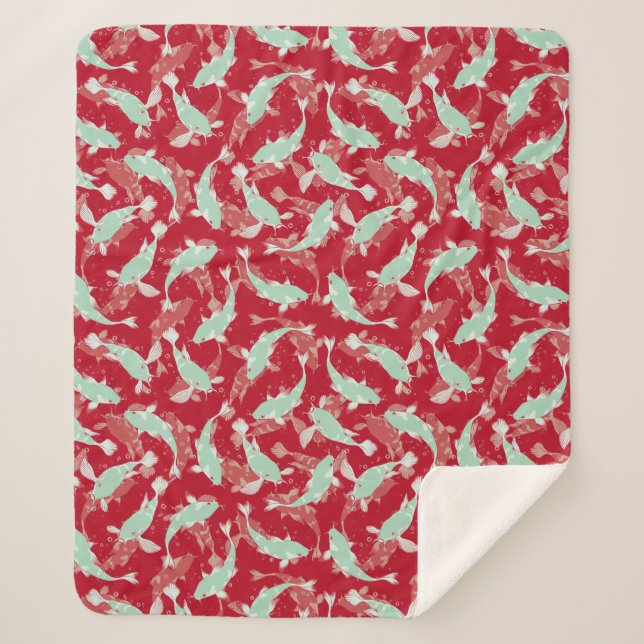 Manta Sherpa Patrón rojo y verde - Koi Fish (Anverso)