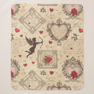 Manta Sherpa Patrón romántico de Cupido de Vintage (8)