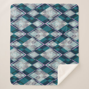 Manta Sherpa Patrón rombombante geométrico turquesa sin soldadu