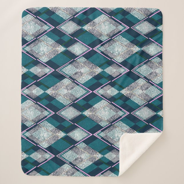 Manta Sherpa Patrón rombombante geométrico turquesa sin soldadu (Anverso)
