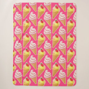 Manta Sherpa Patrón rosa de Kawaii con helado de fresa