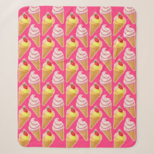 Manta Sherpa Patrón rosa de Kawaii con helado de fresa