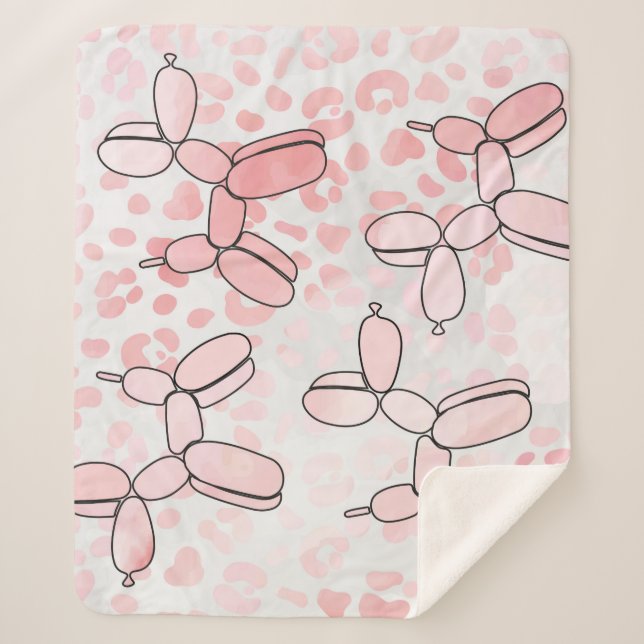 Manta Sherpa Patrón rosa de perro globo (Anverso)