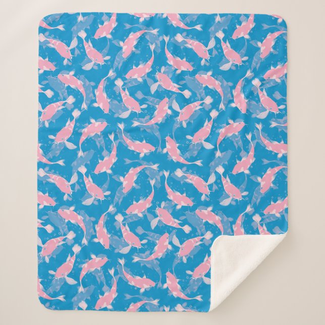 Manta Sherpa Patrón rosa y azul - Koi Fish (Anverso)