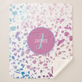Manta Sherpa Patrón rosa y azul Terrazzo abstracto personalizad