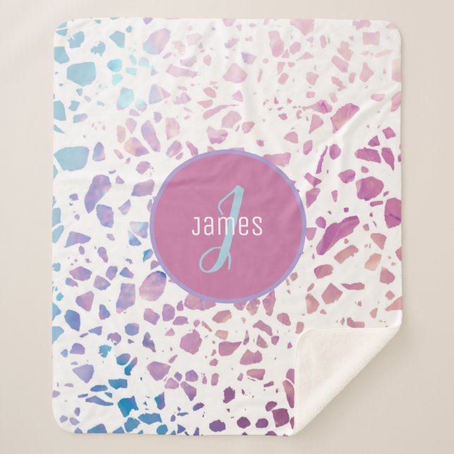 Manta Sherpa Patrón rosa y azul Terrazzo abstracto personalizad (Anverso)