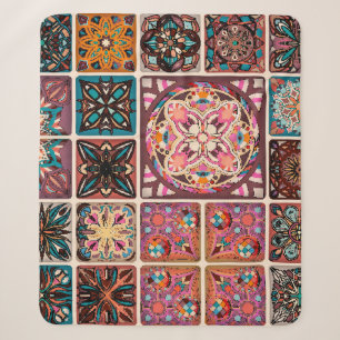 Manta Sherpa Patrón sin brillo con mandalas decorativas. Vintag