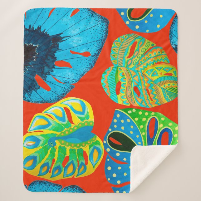 Manta Sherpa Patrón sin fisuras de hojas tropicales (Anverso)