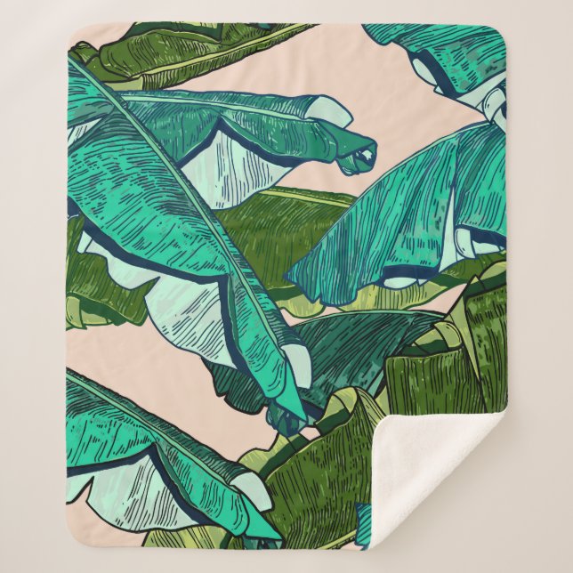 Manta Sherpa Patrón sin fisuras de hojas tropicales bananeras (Anverso)