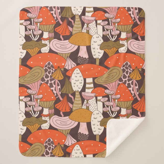 Manta Sherpa Patrón sin fisuras de hongos y sartén dibujado a m (Anverso)