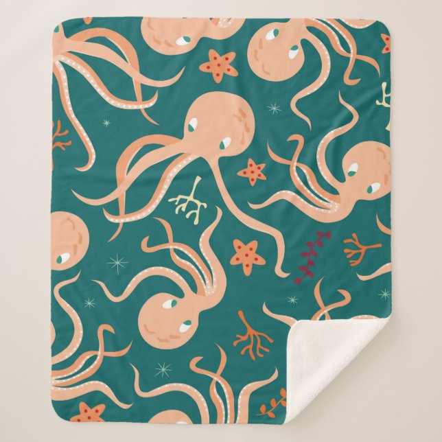 Manta Sherpa Patrón sin foco con animales submarinos, submarino (Anverso)