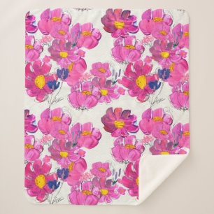 Manta Sherpa Patrón sin foco con bellas flores. Acuarela
