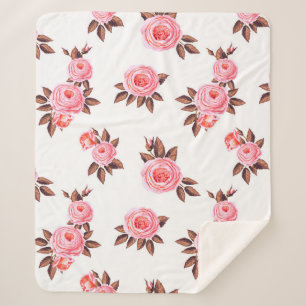 Manta Sherpa Patrón sin foco con la rosa inglesa hermosa, negra