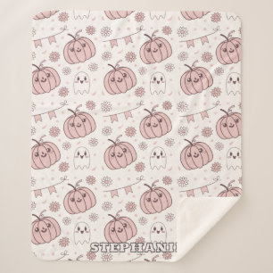 Manta Sherpa Patrón sin foco de Halloween rosa Pastel (2)