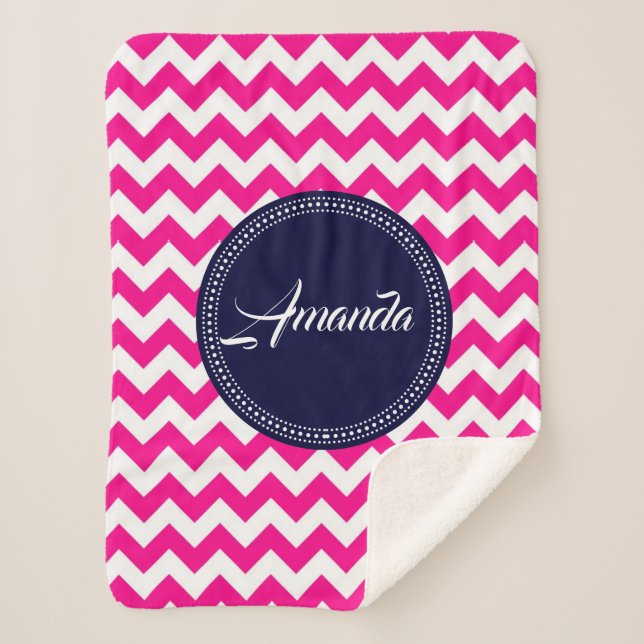 Manta Sherpa Patrón sin foco de zigzag rosa Chevron (Anverso)