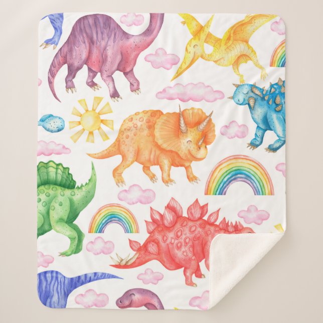 Manta Sherpa Patrón sin foco que representa dinosaurios de colo (Anverso)