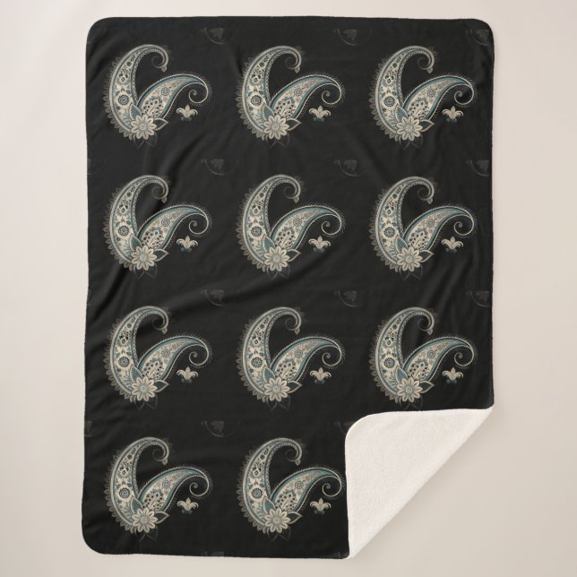 Manta Sherpa Patrón sin soldadura de Boho Moda Paisley (Anverso)