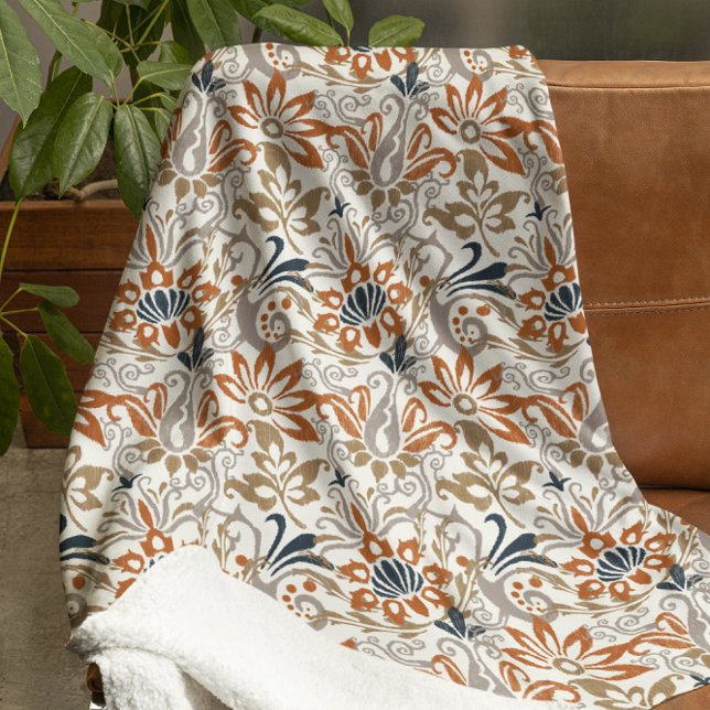 Manta Sherpa Patrón sin soldadura de Ikat Floral Paisley (Ikat Floral Paisley Seamless Pattern Sherpa Blanket)
