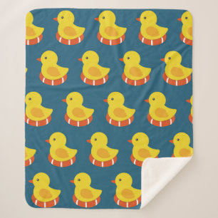 Manta Sherpa patrón sin soldadura de pato de goma amarillo. Ilu