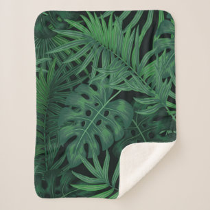 Manta Sherpa Patrón sin soldadura de verde nocturno tropical