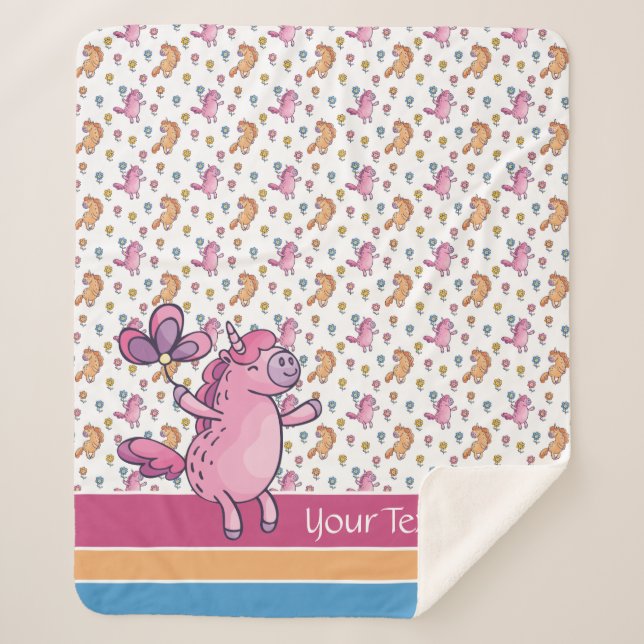 Manta Sherpa Patrón singulares de Unicornios y flores de Bonito (Anverso)