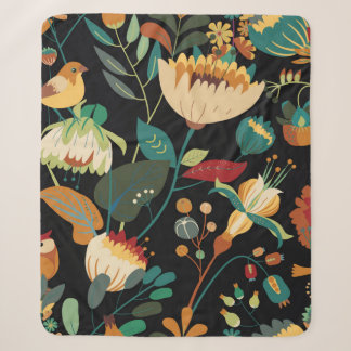 Manta Sherpa Patrón textil floral sin soldadura. Fantasía flora