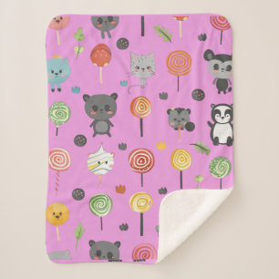 Manta Sherpa patrón transparente con animales lindos rosados