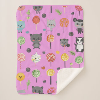 Manta Sherpa patrón transparente con animales lindos rosados