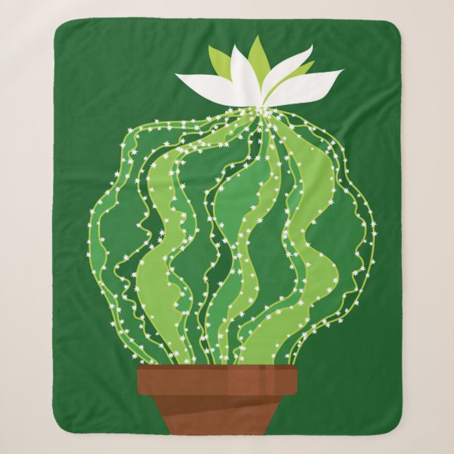 Manta Sherpa Patrón transparente de cactus verdes abstractos (Anverso)