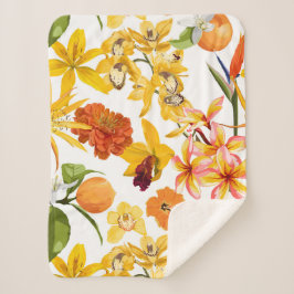 Manta Sherpa Patrón transparente de cítricos con rama de fruta,