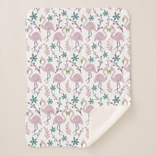 Manta Sherpa Patrón transparente de flamingo rosa sobre fondo b