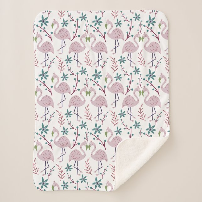 Manta Sherpa Patrón transparente de flamingo rosa sobre fondo b (Anverso)