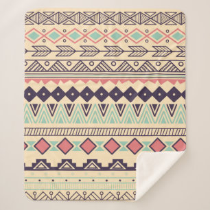 Manta Sherpa Patrón tribal azteca en rayas, ilustraciones vint