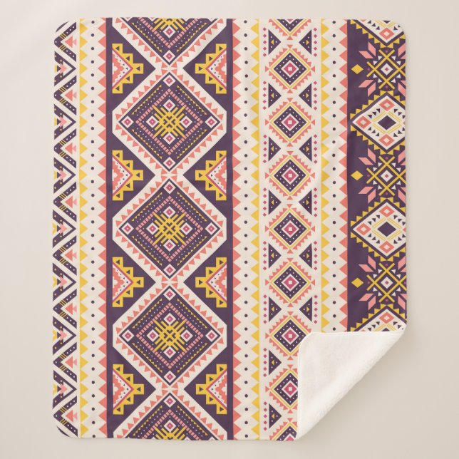 Manta Sherpa Patrón tribal azteca rayado, geométrico. (Anverso)