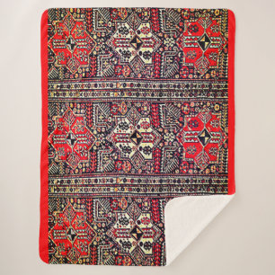 Manta Sherpa Patrón tribal geométrico oriental rojo y blanco