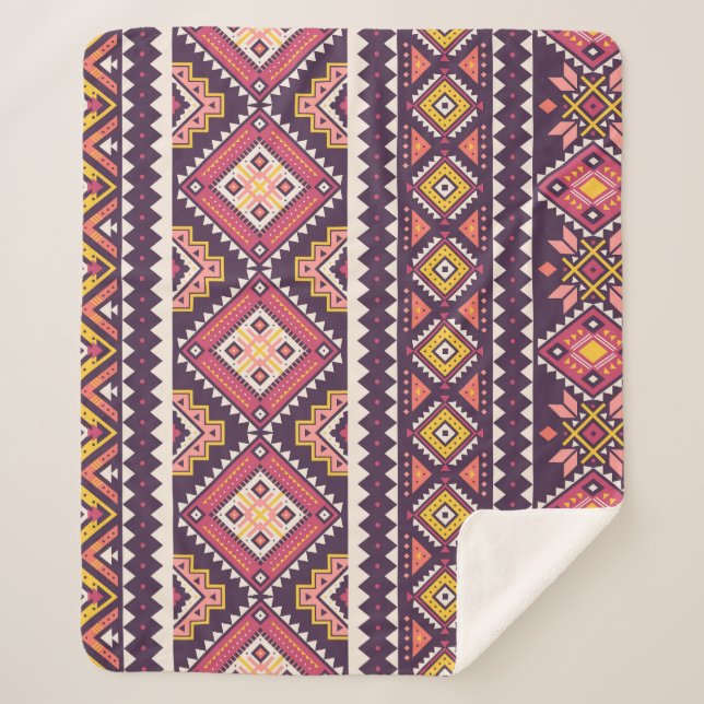 Manta Sherpa Patrón tribal rayado, geométrico sin costuras. (Anverso)