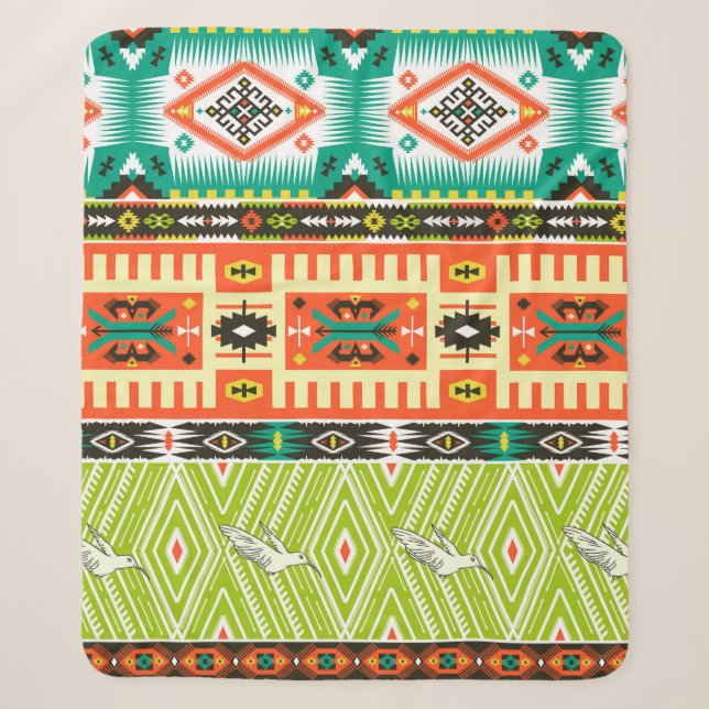 Manta Sherpa Patrón tribal sin foco con elementos geométricos y (Anverso)