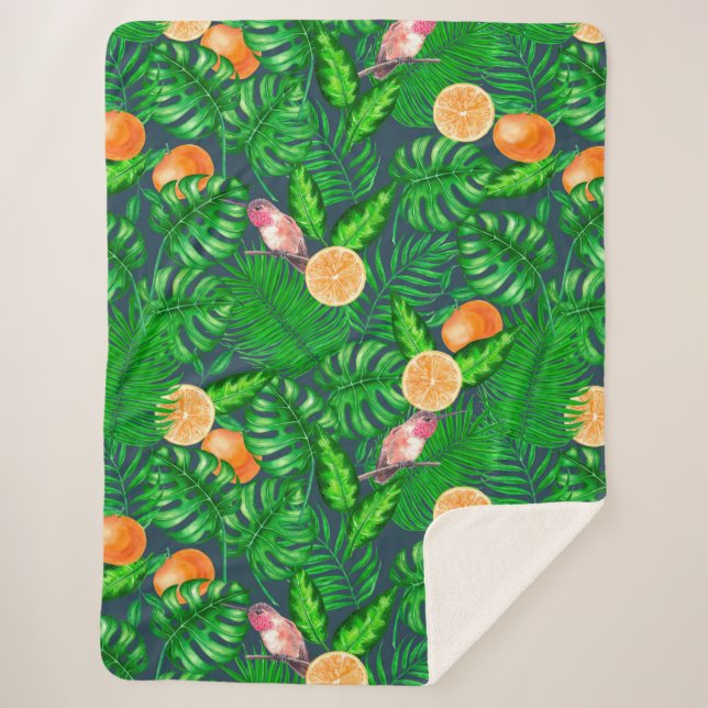 Manta Sherpa Patrón tropical, colibríes (Anverso)