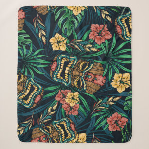 Manta Sherpa Patrón tropical hawaiano de la máscara tiki