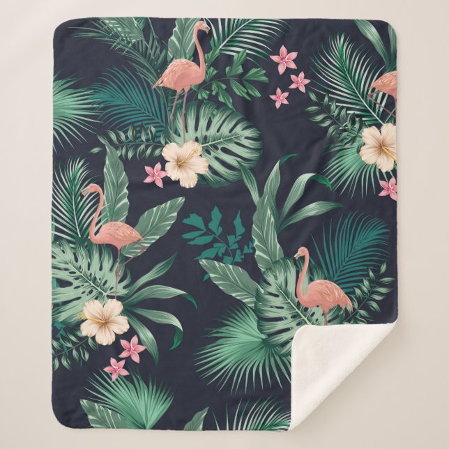 Manta Sherpa  patrón tropical sin fisuras con follaje exuberant (Anverso)