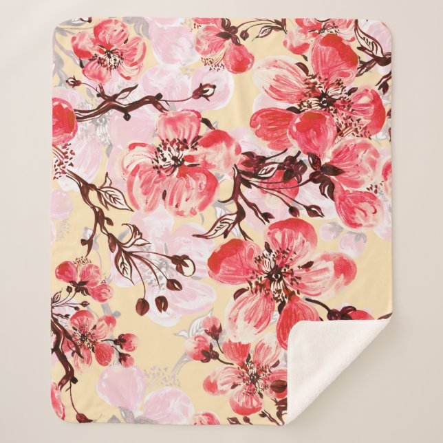 Manta Sherpa Patrón U de las flores de primavera (Anverso)