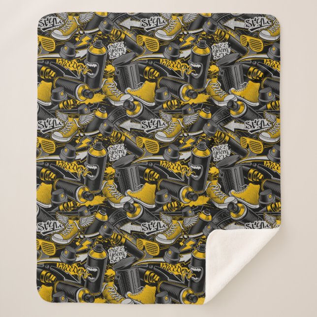 Manta Sherpa Patrón urbano del graffiti retro (Anverso)