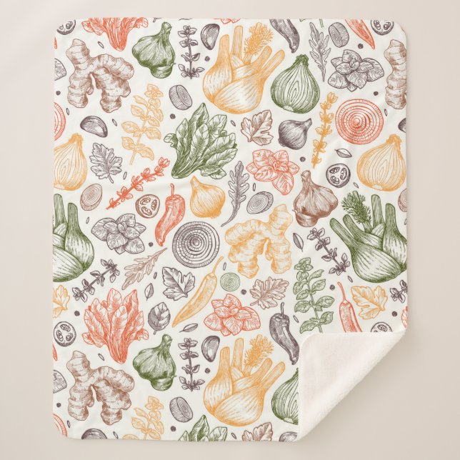 Manta Sherpa Patrón vegetal de los jardines de cocina (Anverso)