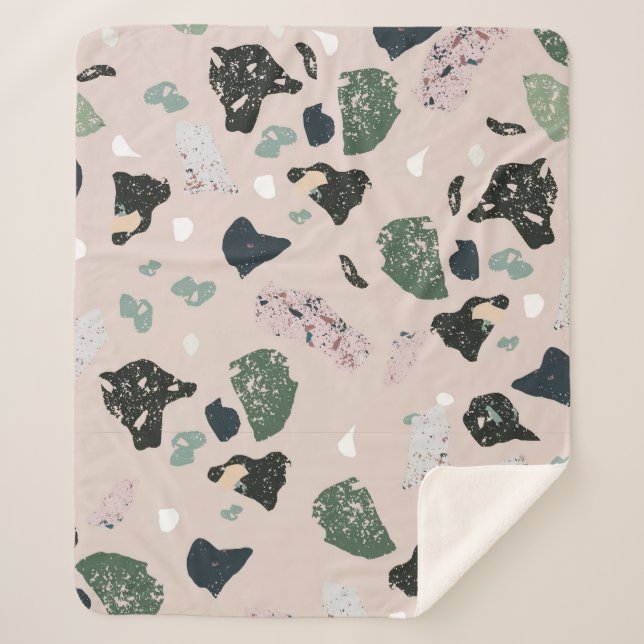 Manta Sherpa Patrón verde de Terrazo (Anverso)