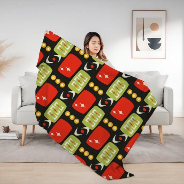 Manta Sherpa Patrón verde negro atómico retro de mediados de si (Subido por el creador)