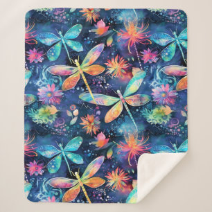 Manta Sherpa Patrón vibrante de libélulas