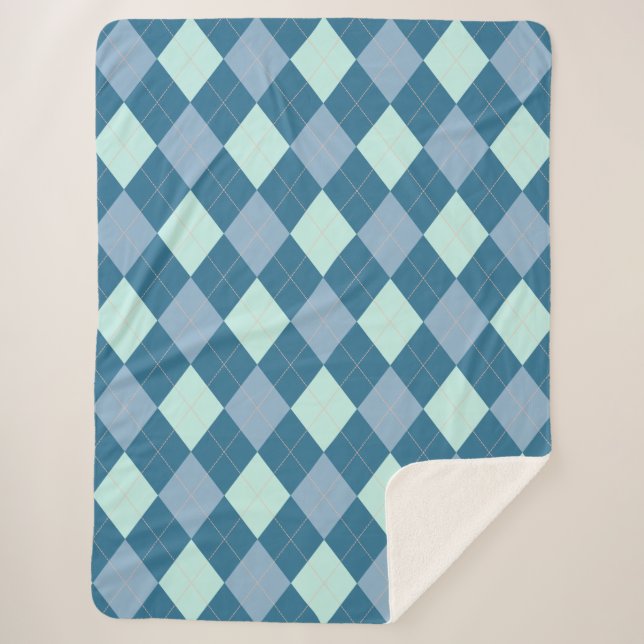 Manta Sherpa Patrón Vintage Argyle Azul (Anverso)